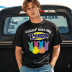 Chillin With My Peeps Funny Easter Bunny Graphic T-Shirt Cute Holiday Tee