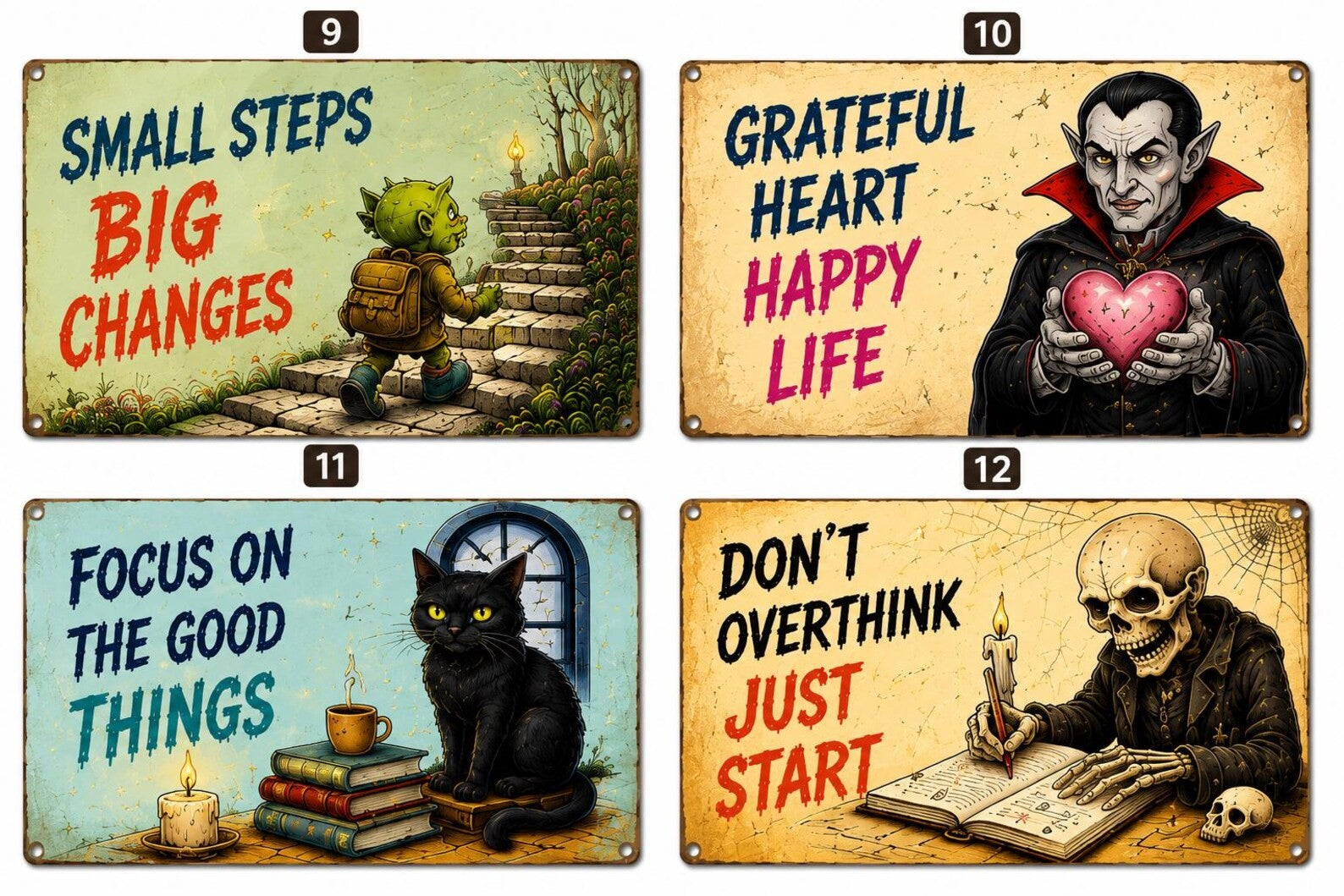 Horror Motivation Metal Sign, Vintage Clown Gothic Decor, Funny Scary Quotes