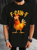 Chicken Pattern with "F-CAW-F" Text Print, Funny And Humorous Design T shirt