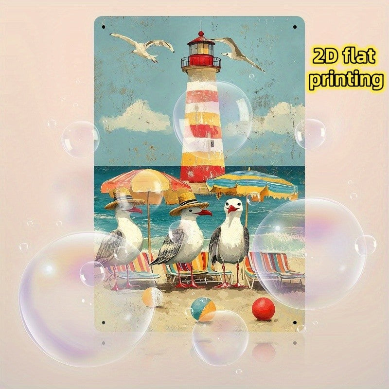 Nautical Seaside Tin Sign - Funny Seagull Metal Poster Wall Art Decor Plaque