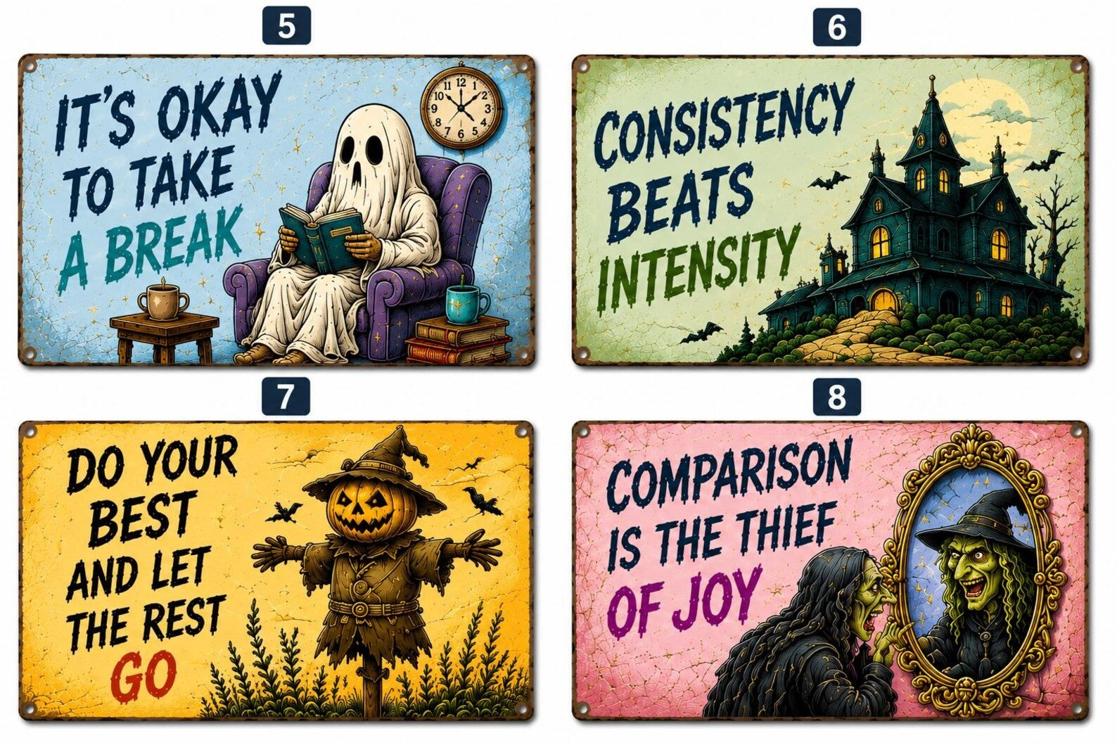 Horror Motivation Metal Sign, Vintage Clown Gothic Decor, Funny Scary Quotes