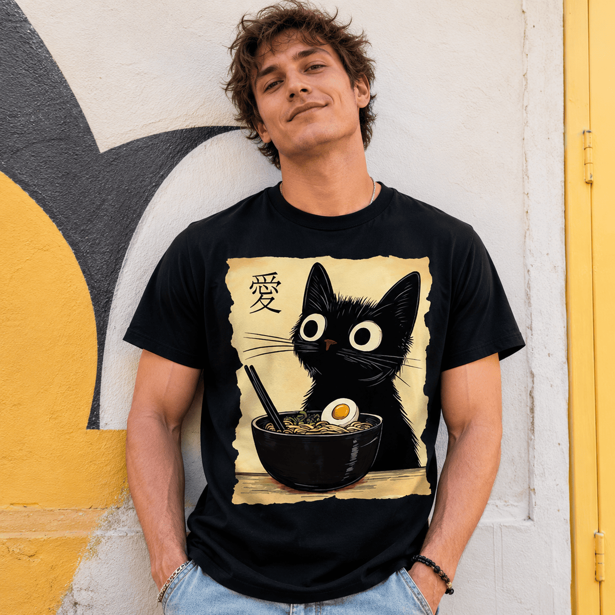 Cute Cat and Ramen Anime T-Shirt Unisex- 100% Japanese Style Printed Tshirt