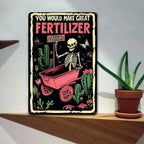 Retro Creepy Gardening Metal Tin Sign Funny Skeleton Wheelbarrow Yard Wall Art