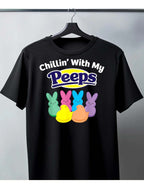 Chillin With My Peeps Funny Easter Bunny Graphic T-Shirt Spring Holiday Tee