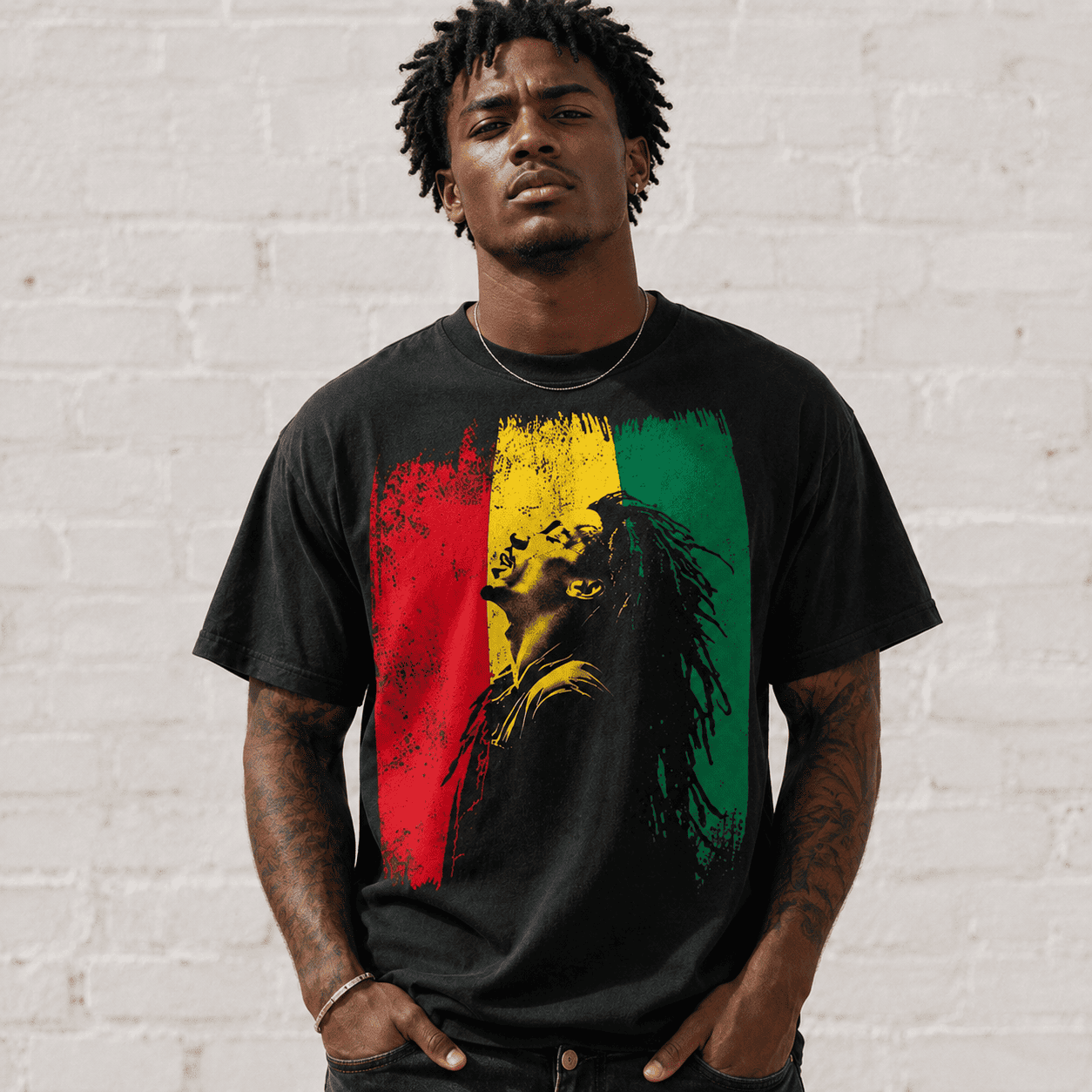 Reggae Legend Tribute Graphic Tee - Rasta Colors Silhouette Music T-Shirt