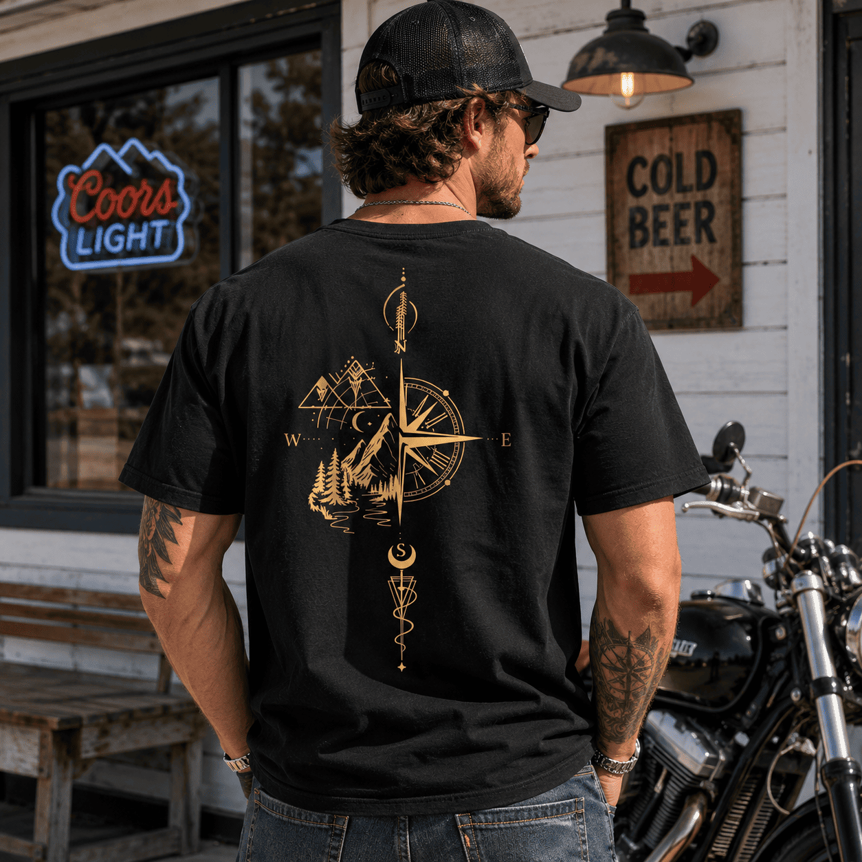 Men's Geometric Hill Print T-Shirt Loose Drop Shoulder Casual Street Tee for Men