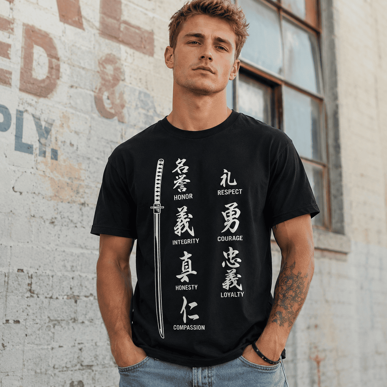 Vintage Samurai Katana Sword Graphic T-Shirt Japanese Warrior Streetwear Tee