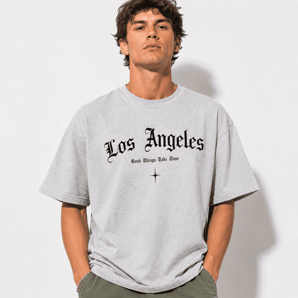 Los Angeles Gothic Letter T-Shirt Old English Streetwear Casual Tee
