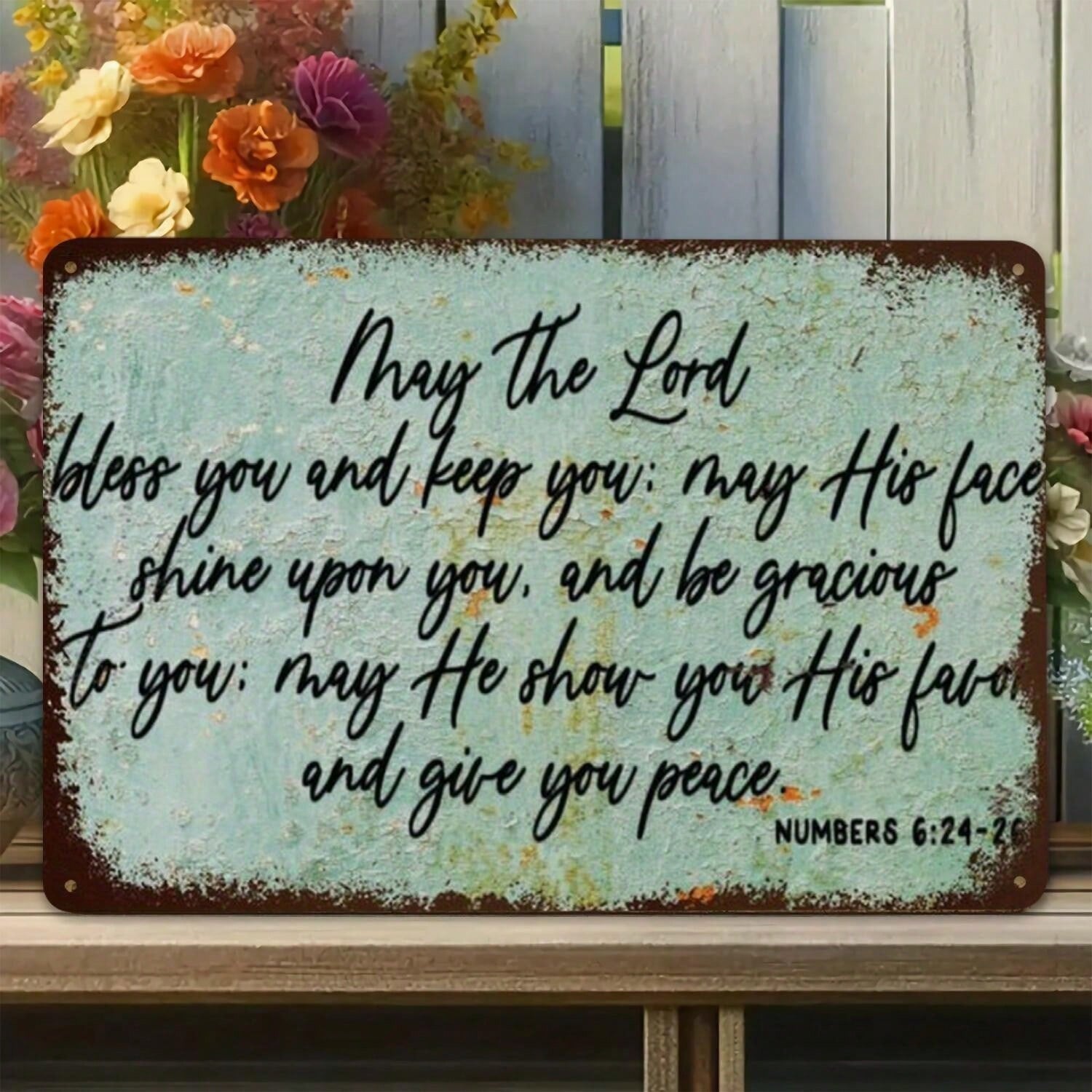 Religious Scripture Metal Tin Sign - Vintage Numbers 6:24-26 Blessing Metal Art
