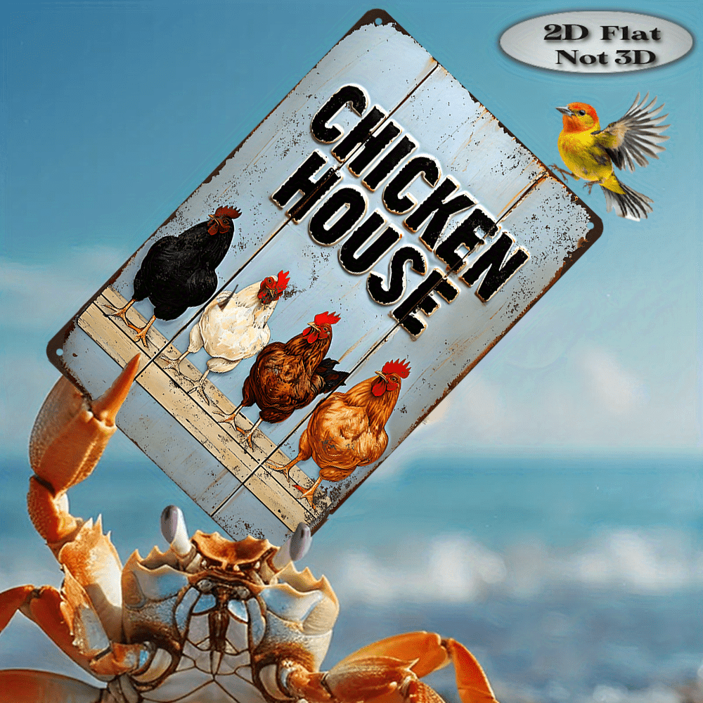 "Chicken House" Metal Sign - Farmhouse Style Tin Wall Art Decor Plaque