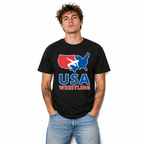 USA Wrestling Graphic T-Shirt Black Retro Sports Casual Tee