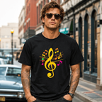 Music Notes Graphic T-Shirt Casual Short Sleeve Band Music Lover Tee