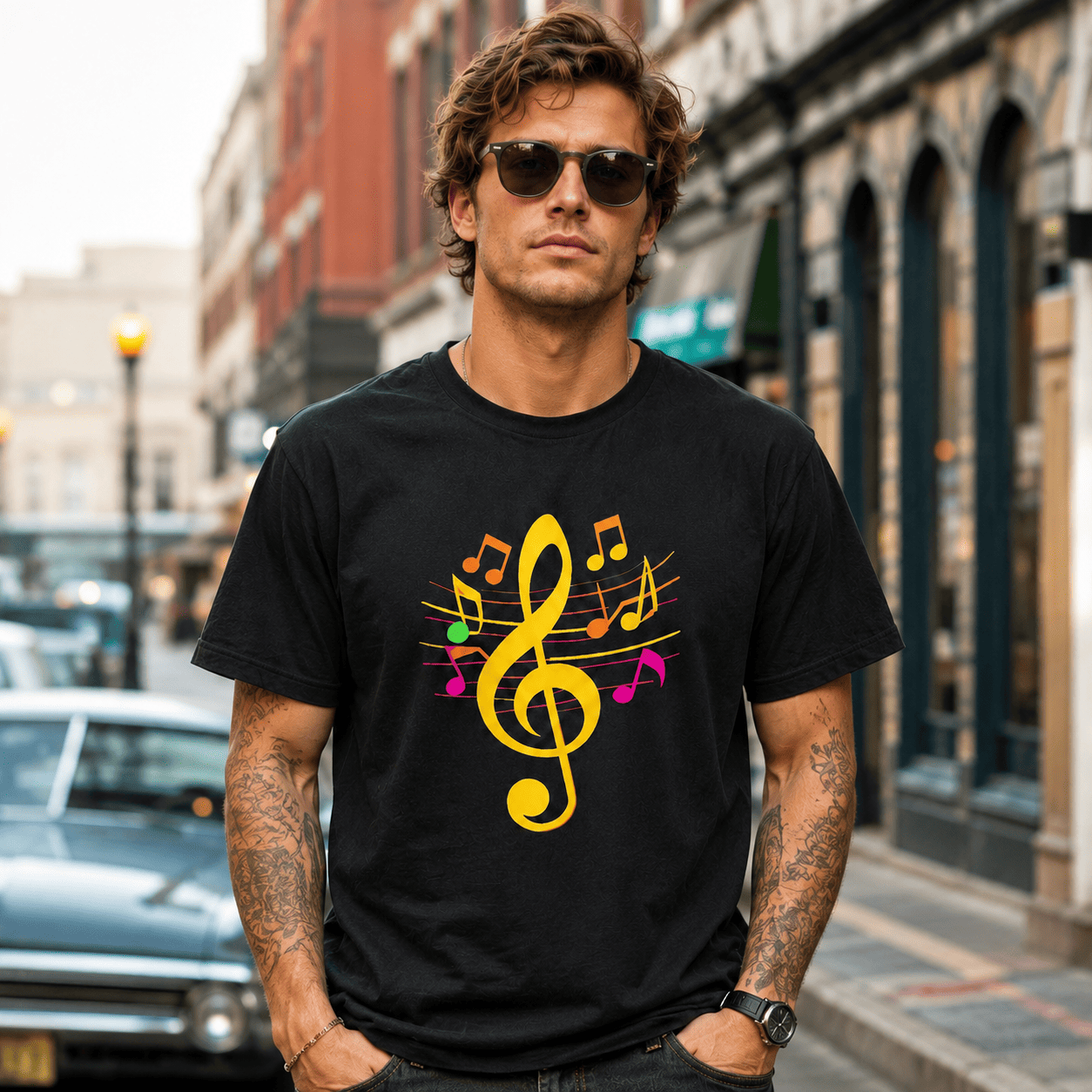 Music Notes Graphic T-Shirt Casual Short Sleeve Band Music Lover Tee