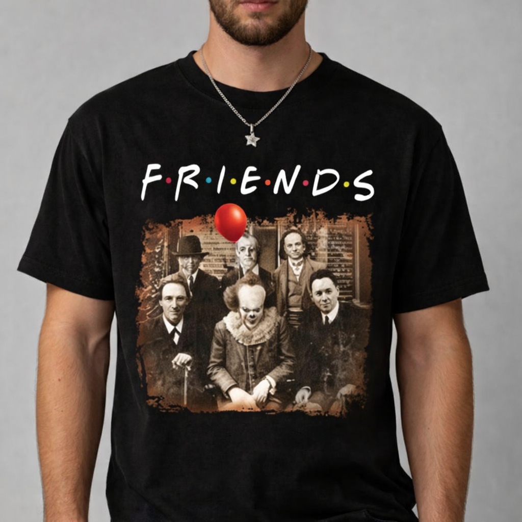 Horror Friends Graphic T-Shirt Funny Scary Clown Casual Black Streetwear Tee