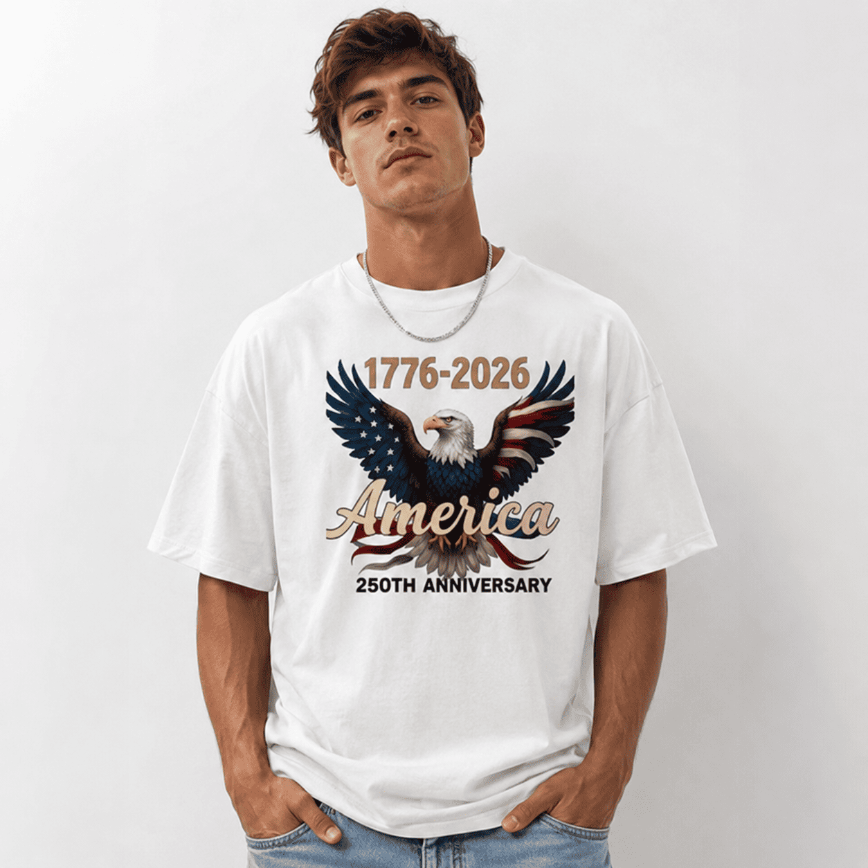 USA 250th Anniversary 1776-2026 Eagle Flag Patriotic Men's T-Shirt