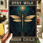 Stay Wild Moon Child Metal Sign - Artistic Dragonfly Tin Wall Decor Plaque