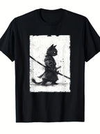 Vintage Ukiyo-e Samurai Cat Graphic T-Shirt Japanese Retro Art Tee