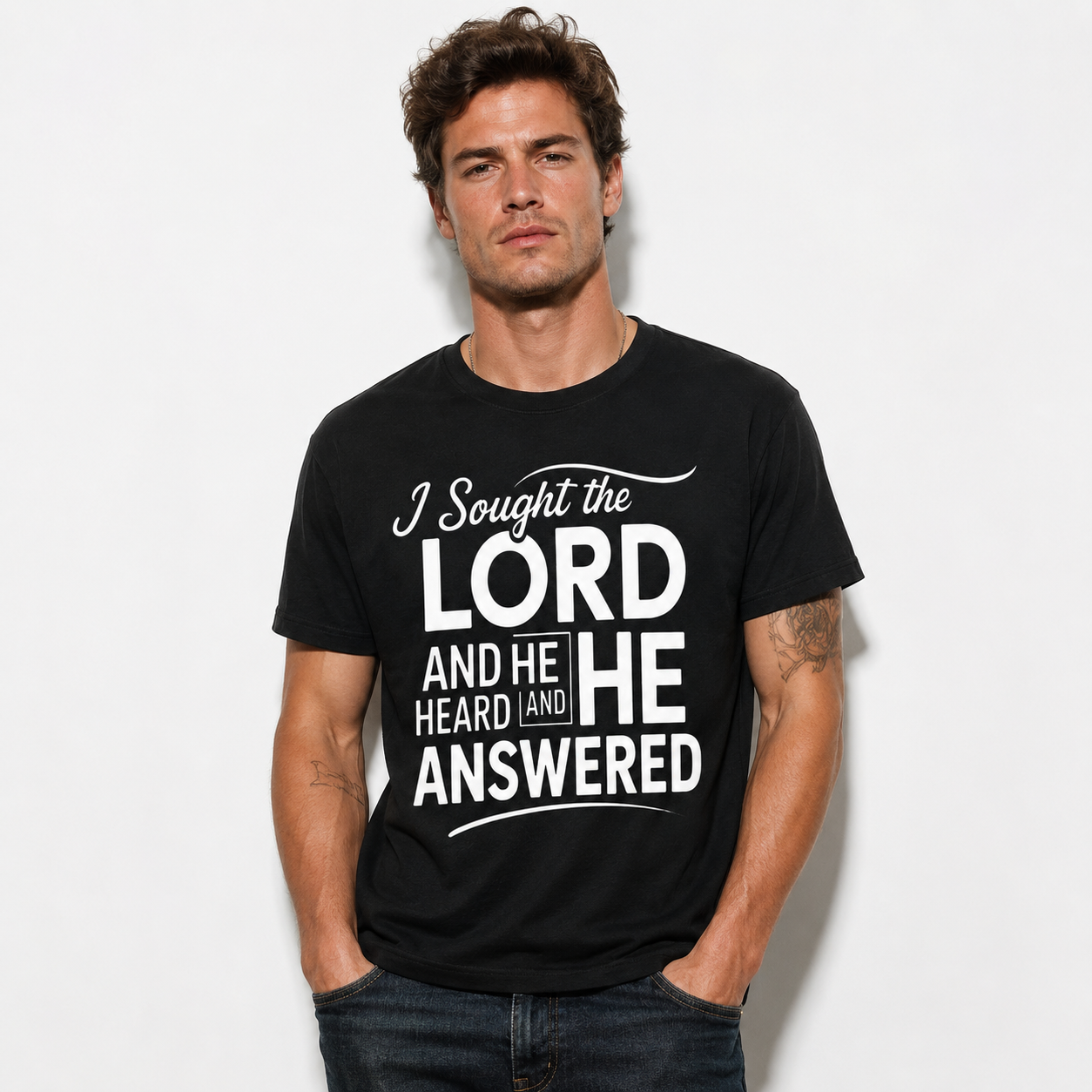 I Sought The Lord And He Heard Me Christian Faith Graphic Men’s T-Shirt Tee