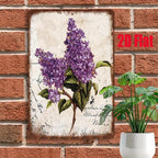 Rustic Floral Tin Sign - Purple Lilac Flower Metal Poster Wall Art Decor