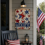 Americana Welcome Tin Sign - Rustic Red White and Blue Star Metal Wall Decor