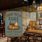 Rustic Farm Fresh Eggs Metal Tin Sign - Retro Chicken Raised Laid Daily Plaque
