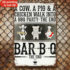Funny BBQ Metal Sign - Retro "Cow, Pig & Chicken" Humorous Tin Decor