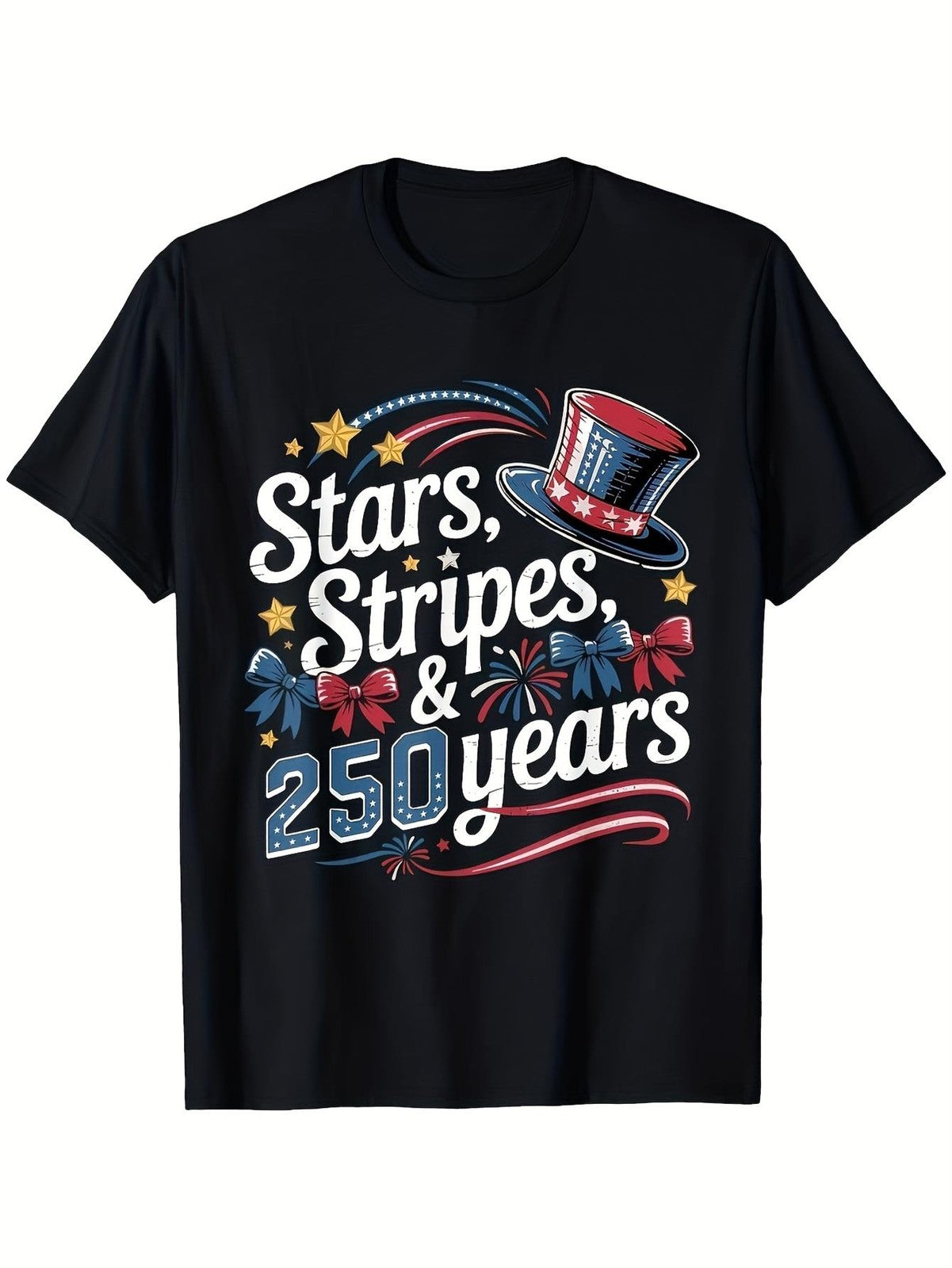 USA 250 Years Semiquincentennial Top Hat Stars Patriotic Men's T-Shirt