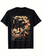 Japanese Woodblock Cherry Blossom Graphic T-Shirt Floral Art Tee