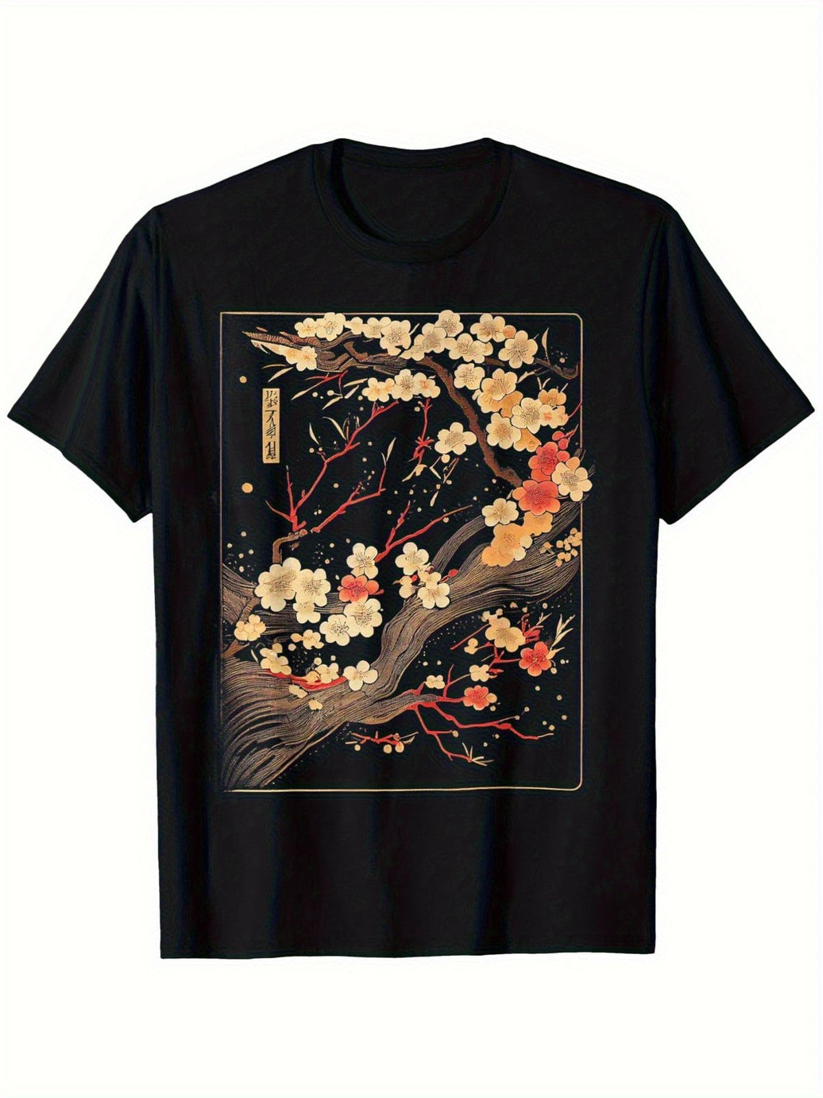 Japanese Woodblock Cherry Blossom Graphic T-Shirt Floral Art Tee