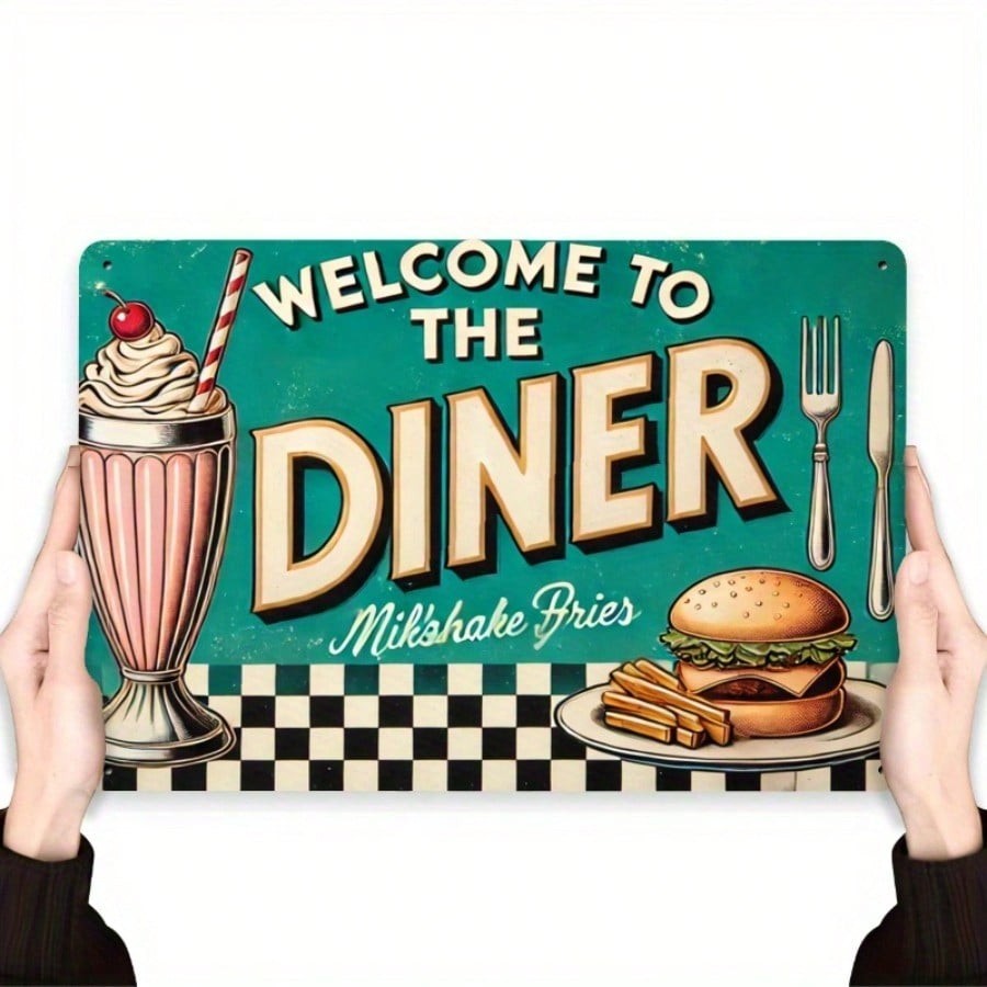 Diner Metal Tin Sign Vintage Welcome To The Diner Milkshake Hamburger Tin Plaque