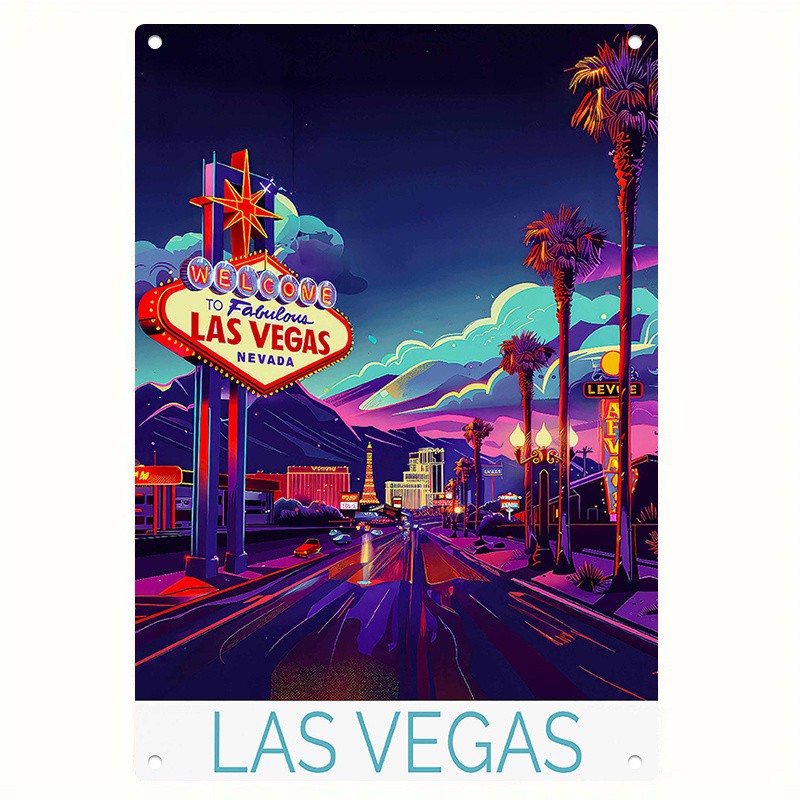 Las Vegas Metal Sign - "Welcome to Fabulous Las Vegas" Tin Wall Art Decor
