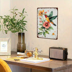 Retro Metal Hummingbird Sign Watercolor Floral Painting Cute Bedroom Kitchen Art