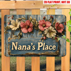Nana’s Place Floral Metal Sign - Rustic Farmhouse Tin Wall Decor Plaque