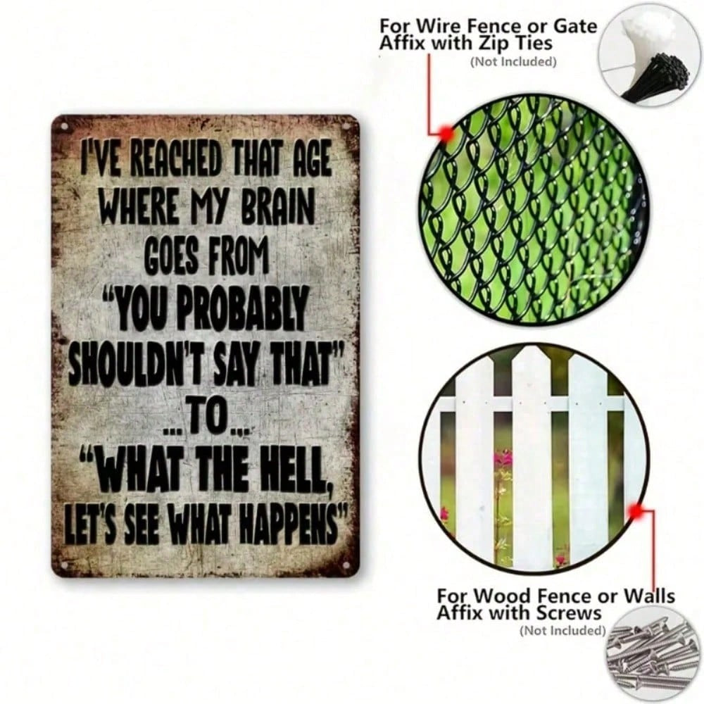 Funny Getting Old Metal Sign - Retro Brain Let's See What Happens Wall Art