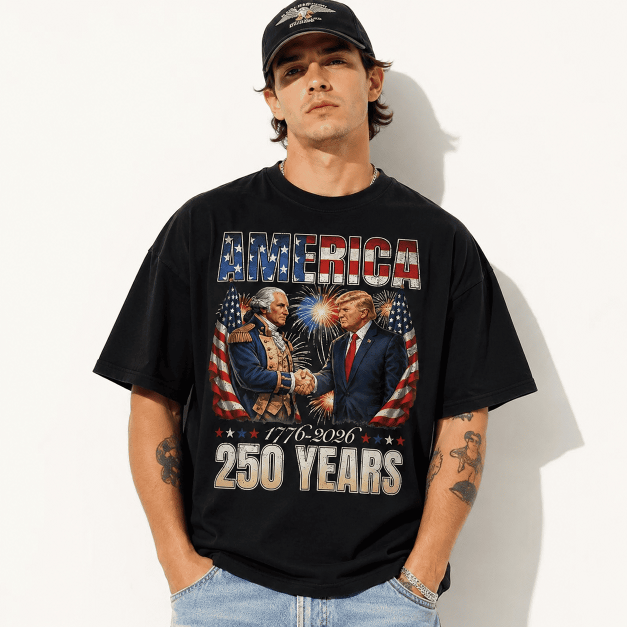 America 250th Anniversary Washington Patriotic USA Freedom Men's T-Shirt