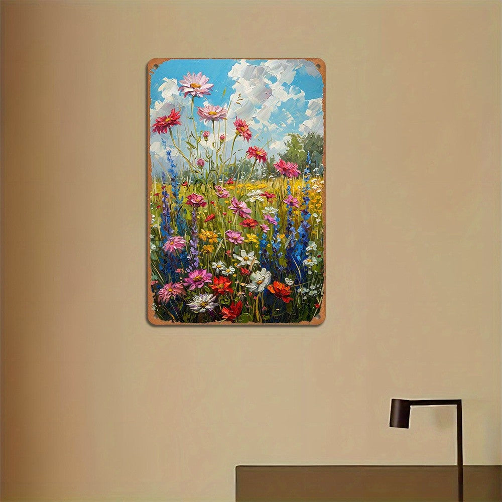 Wildflower Metal Sign - Impressionist Floral Tin Wall Art Decor Plaque