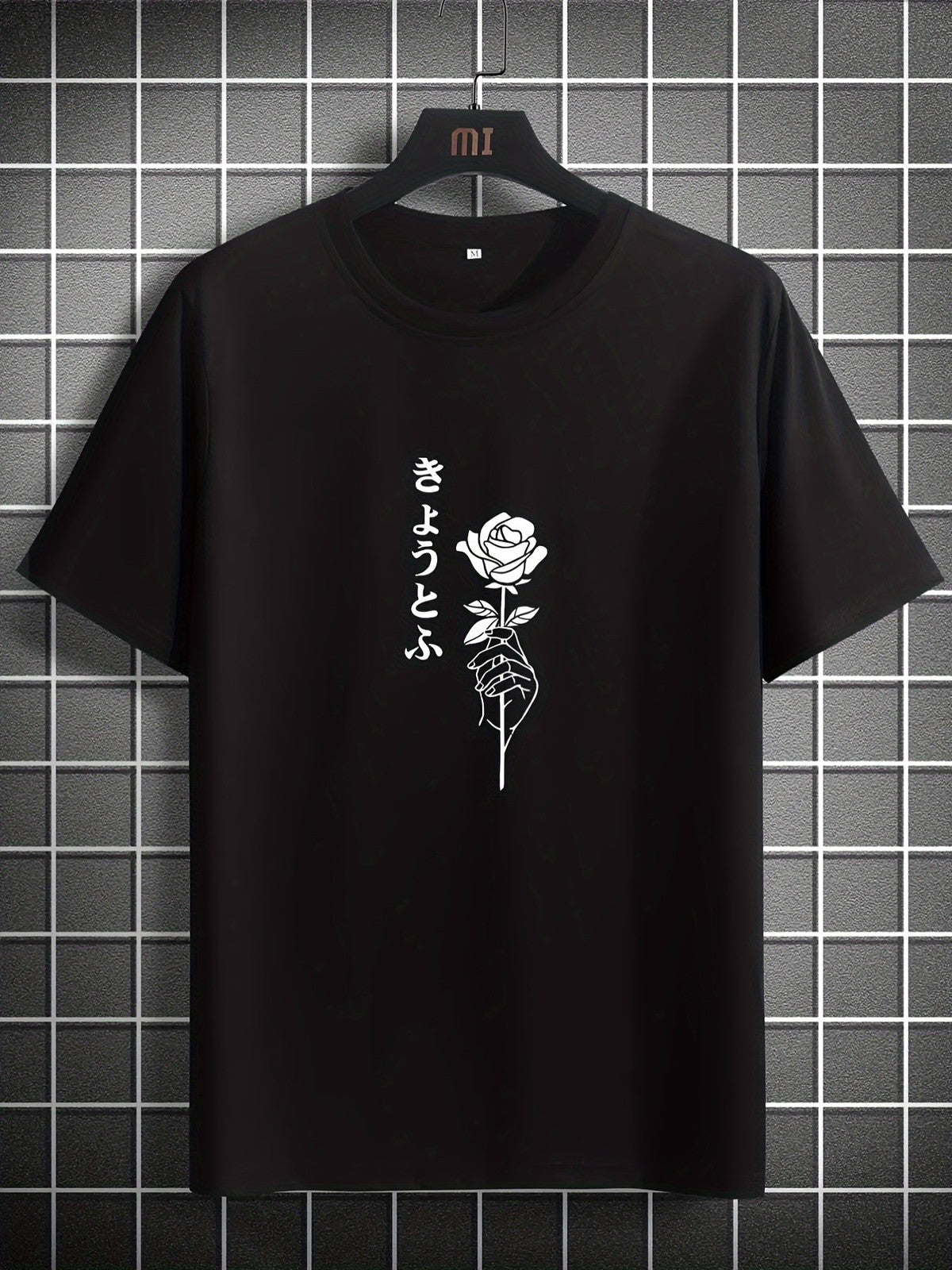Japanese Rose Graphic T-Shirt Minimalist Kanji Aesthetic Unisex Tee
