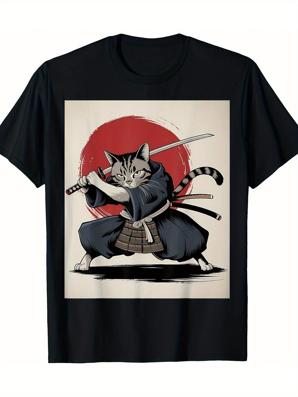 Samurai Cat T Shirt Vintage Ukiyo E Funny Warrior Cat Japanese Graphic Tee