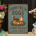 Rustic Farm Fresh Eggs Metal Tin Sign - Retro Chicken Raised Laid Daily Plaque