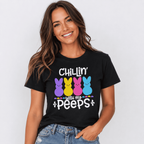 Women‘s Easter Bunny Chillin with My Peeps Graphic T-Shirt Cute Spring Tee
