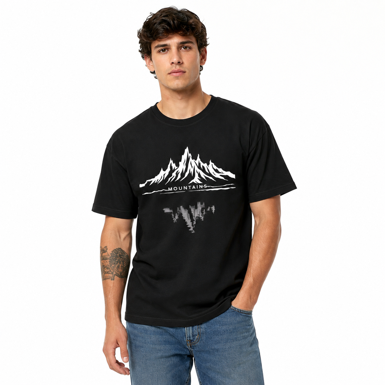 Minimalist Mountain Reflection Graphic T-Shirt Outdoor Nature Scenic Tee