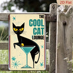Cool Cat Lounge Tin Sign Vintage Mid-Century Metal Sign Home Bar Cocktail Wall