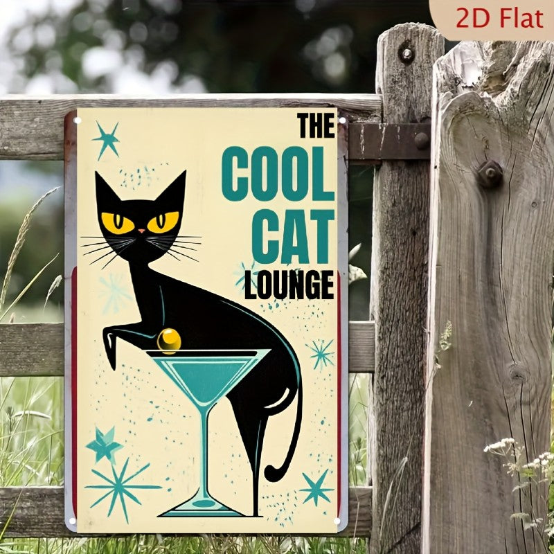 Cool Cat Lounge Tin Sign Vintage Mid-Century Metal Sign Home Bar Cocktail Wall