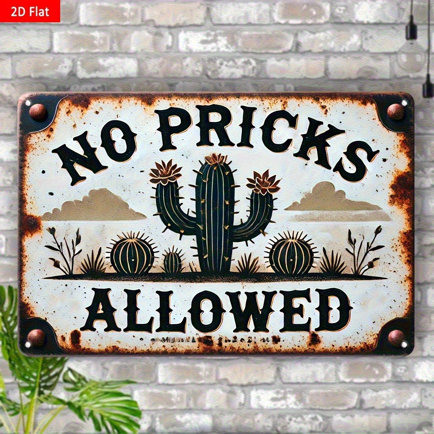 No Pricks Allowed Tin Sign Vintage Cactus Metal Sign Desert Wall Decor Gift