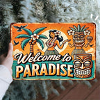 Welcome to Paradise Metal Tin Sign - Tropical Tiki Bar Tin Wall Art Decor