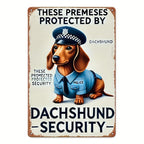 Funny Dachshund Security Metal Tin Sign - Retro Wiener Dog Guard Office Plaque