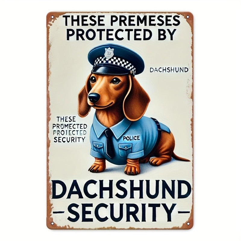 Funny Dachshund Security Metal Tin Sign - Retro Wiener Dog Guard Office Plaque