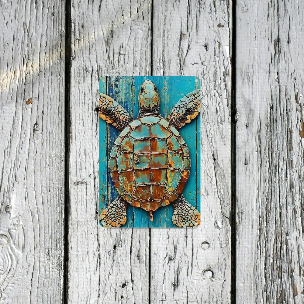 Retro Sea Turtle Tin Sign Vintage Coastal Ocean Marine Nautical Wall Art