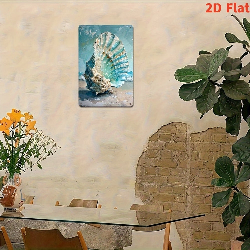 Beach Theme Tin Sign - Artistic Seashell Wall Decor Metal Poster for Home