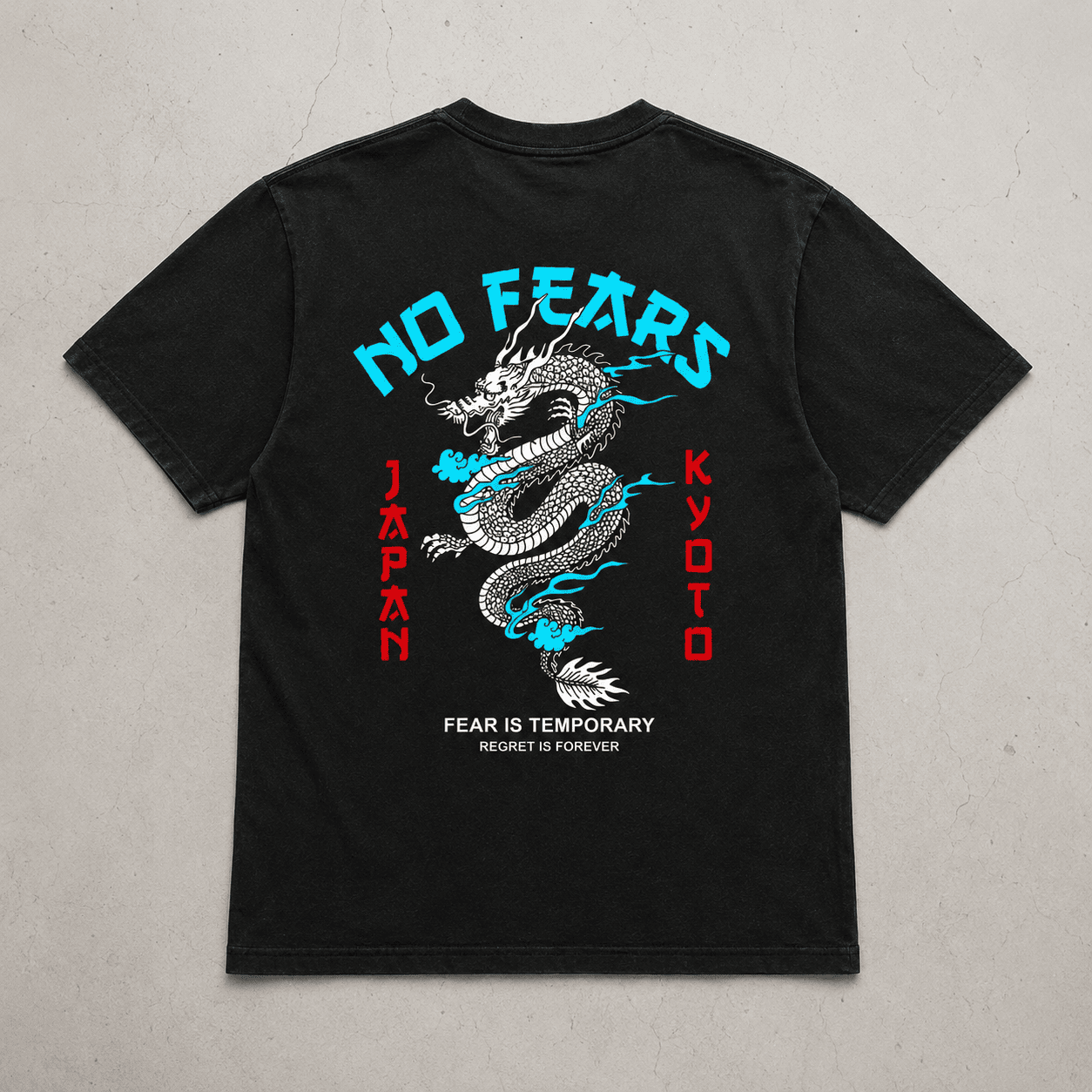 Japanese Dragon No Fears Graphic Tee - Kyoto Streetwear Back-Print Shirt
